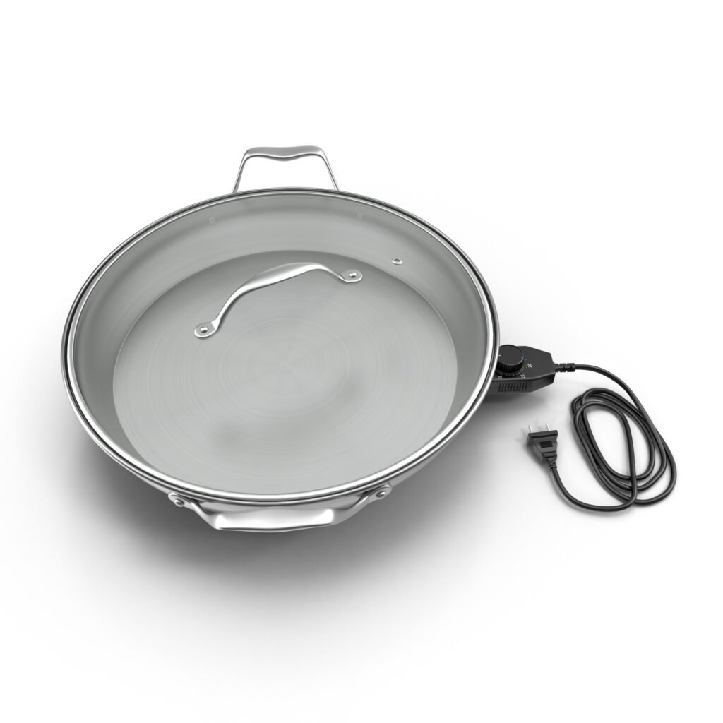 Round Electric Skillet On White Background 3D illustration